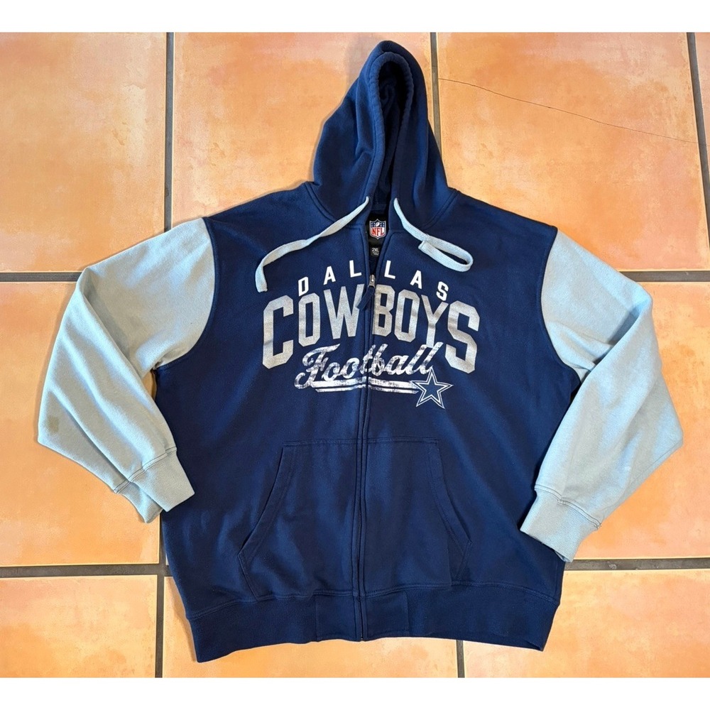 Dallas Cowboys Jacket Men's 2XL Blue Gray NFL Apparel Full Zip Hoodie Insulated